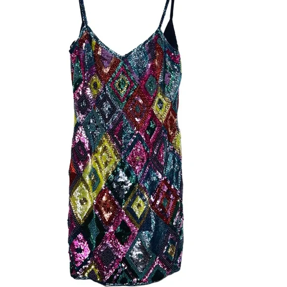 Oleg Cassini Black Tie Multicolor Sequin Dress - Picture 3 of 10